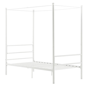 pemberly row contemporary four-post metal canopy bed in white