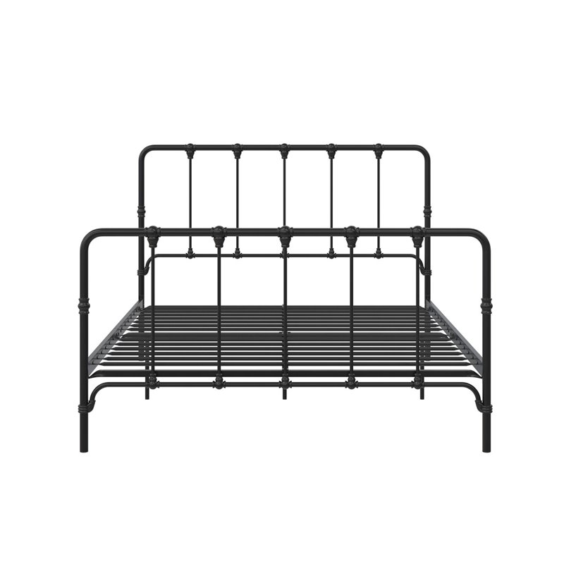 Pemberly Row Metal Bed with Under Bed Storage in Queen Frame in Black