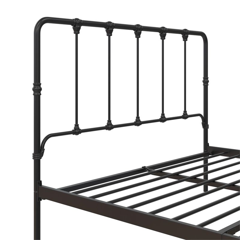 Pemberly Row Metal Bed with Under Bed Storage in Queen Frame in Black