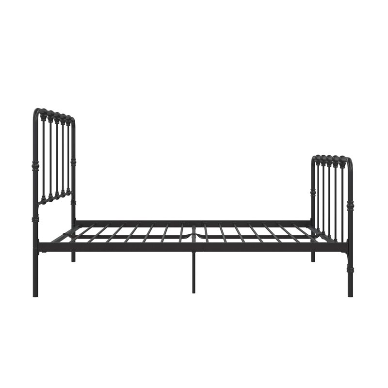 Pemberly Row Metal Bed with Under Bed Storage in Queen Frame in Black
