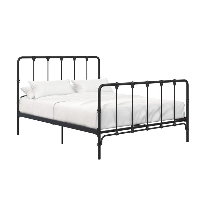 Pemberly Row Metal Bed with Under Bed Storage in Queen Frame in Black