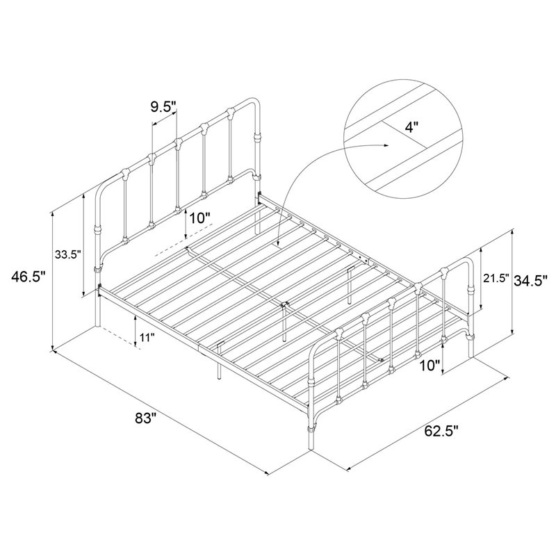 Pemberly Row Metal Bed with Under Bed Storage in Queen Frame in Black