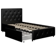 Pemberly Row Twin Upholstered Bed with Storage Drawers in Black Faux Leather