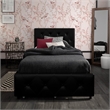 Pemberly Row Twin Upholstered Bed with Storage Drawers in Black Faux Leather