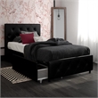 Pemberly Row Twin Upholstered Bed with Storage Drawers in Black Faux Leather