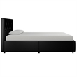 Pemberly Row Twin Upholstered Bed with Storage Drawers in Black Faux Leather