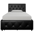 Pemberly Row Twin Upholstered Bed with Storage Drawers in Black Faux Leather