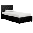Pemberly Row Twin Upholstered Bed with Storage Drawers in Black Faux Leather