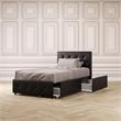 Pemberly Row Twin Upholstered Bed with Storage Drawers in Black Faux Leather