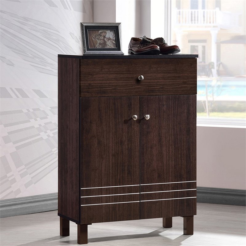 Pemberly Row 2 Door Shoe Cabinet in Dark Brown