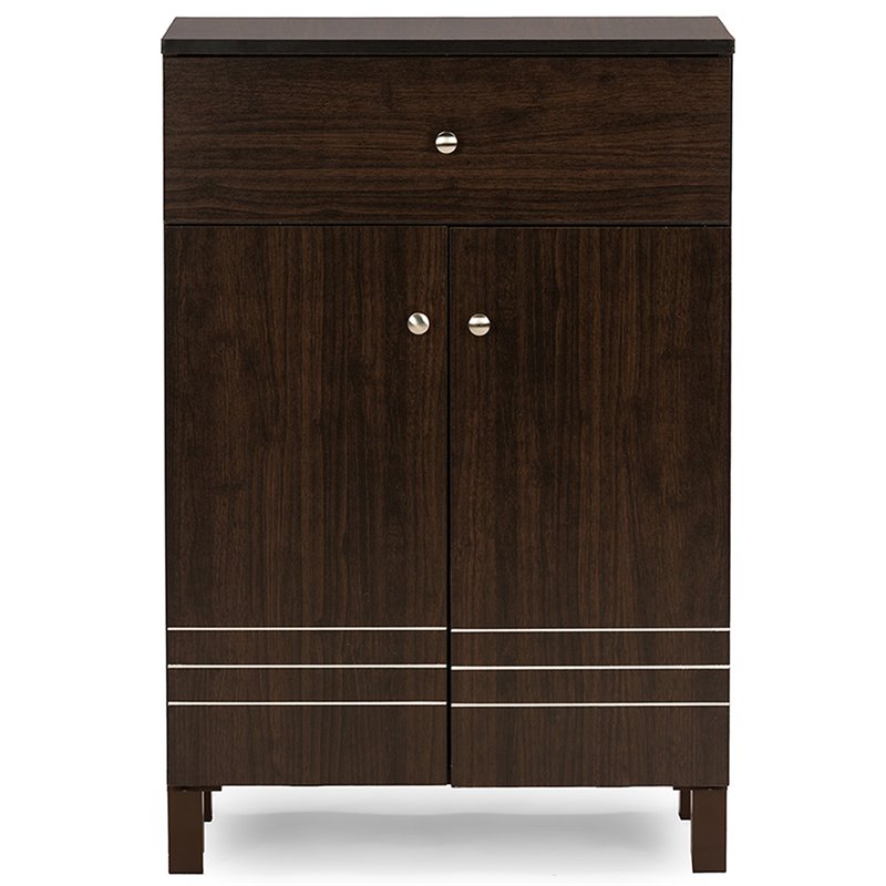 Pemberly Row 2 Door Shoe Cabinet in Dark Brown