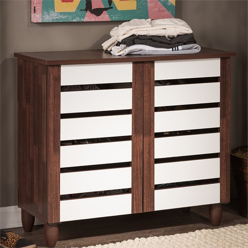 Pemberly Row 2 Door Shoe Cabinet in Dark Oak and White