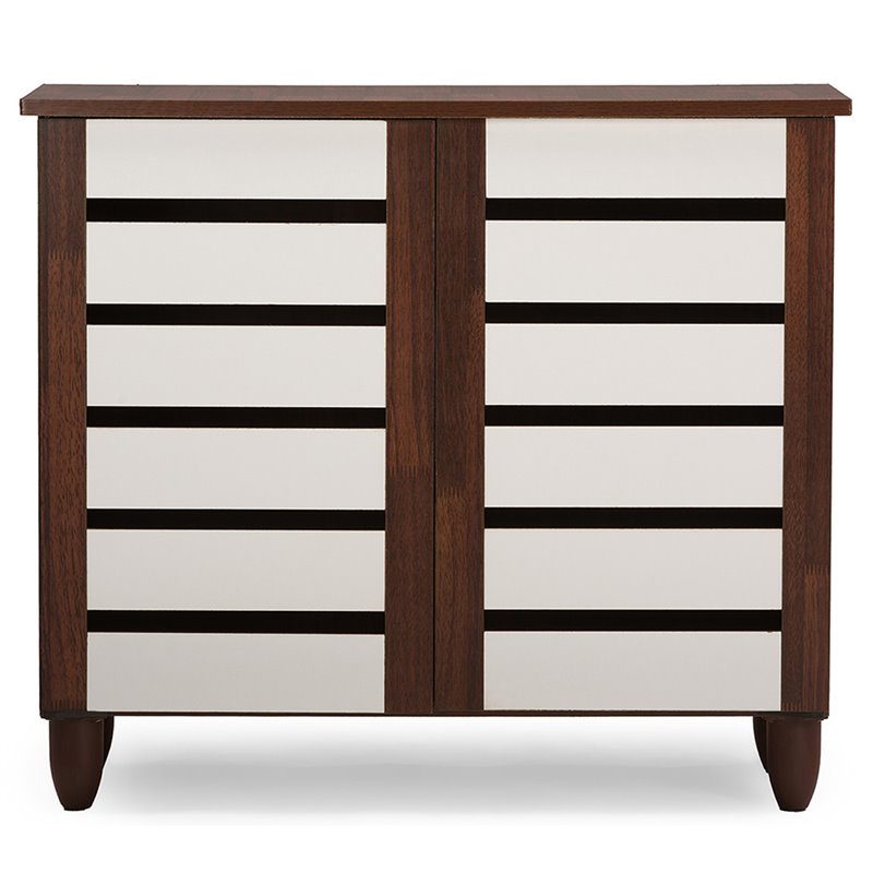 Pemberly Row 2 Door Shoe Cabinet in Dark Oak and White