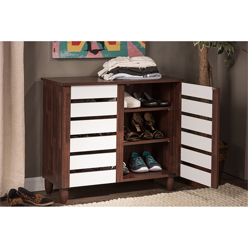 Pemberly Row 2 Door Shoe Cabinet in Dark Oak and White