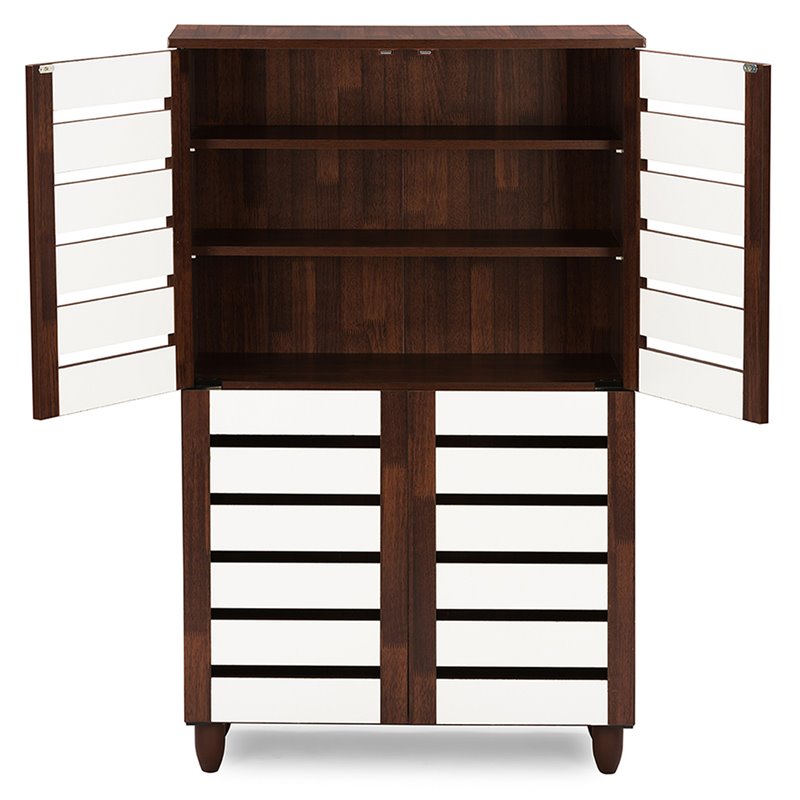 Pemberly Row 4 Door Shoe Cabinet in Dark Oak and White