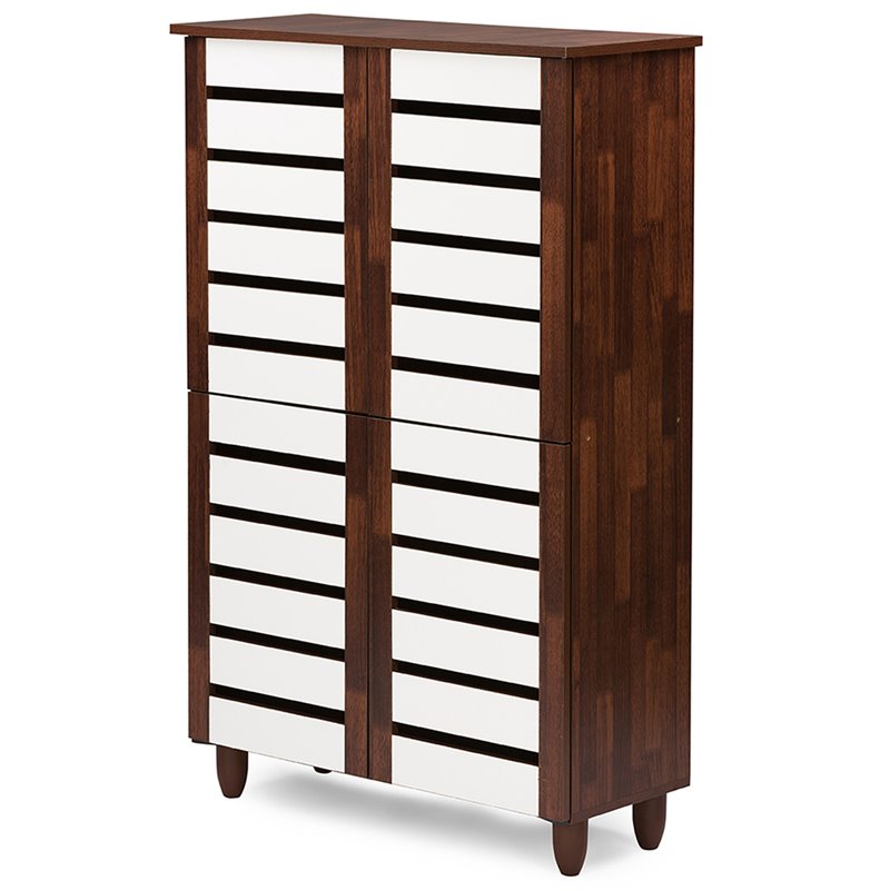 Pemberly Row 4 Door Shoe Cabinet in Dark Oak and White