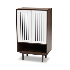 pemberly row two-tone wood 2-door shoe cabinet in walnut and white