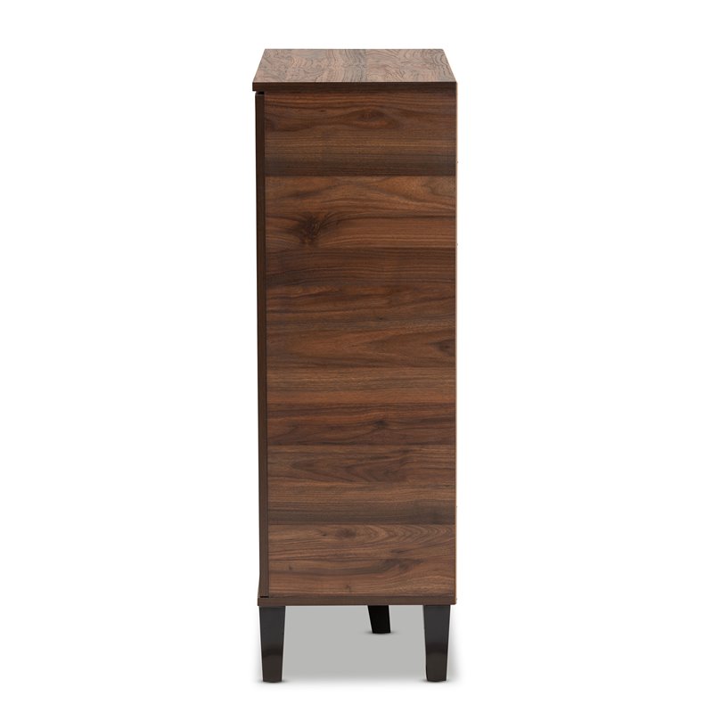 Pemberly Row Two-Tone Wood 1-Door Shoe Cabinet in Walnut Brown and Gray