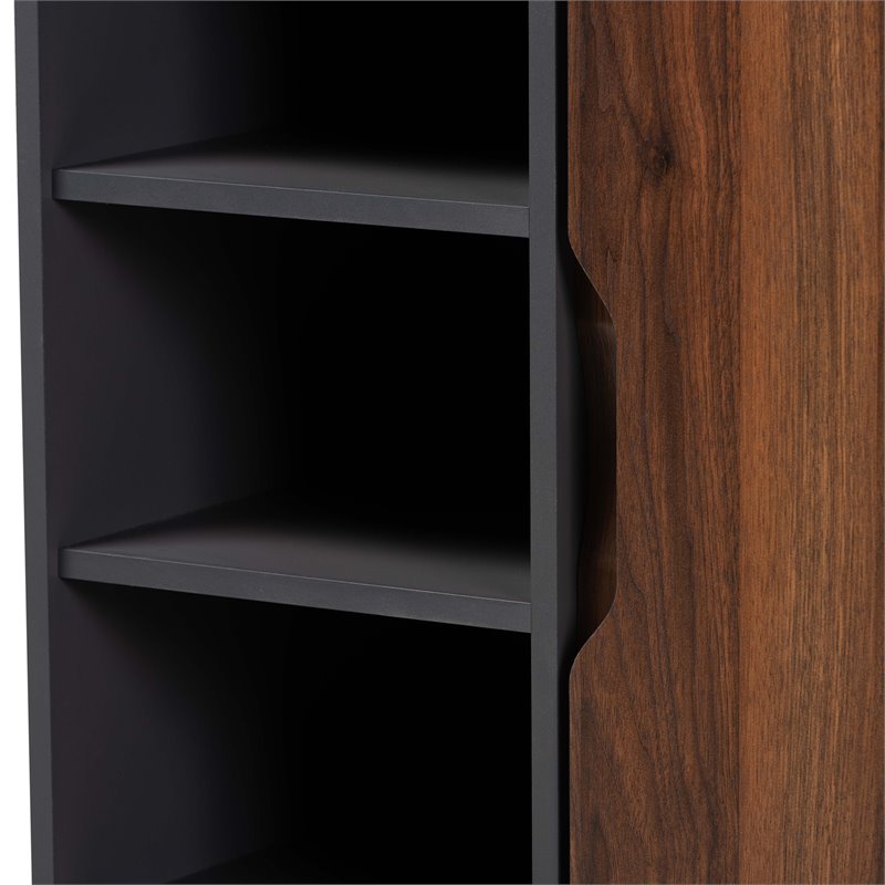 Pemberly Row Two-Tone Wood 1-Door Shoe Cabinet in Walnut Brown and Gray