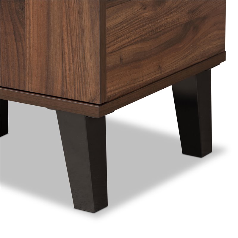 Pemberly Row Two-Tone Wood 1-Door Shoe Cabinet in Walnut Brown and Gray
