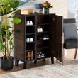 Pemberly Row Two-Tone Wood 1-Door Shoe Cabinet in Walnut Brown and Gray