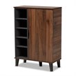 Pemberly Row Two-Tone Wood 1-Door Shoe Cabinet in Walnut Brown and Gray