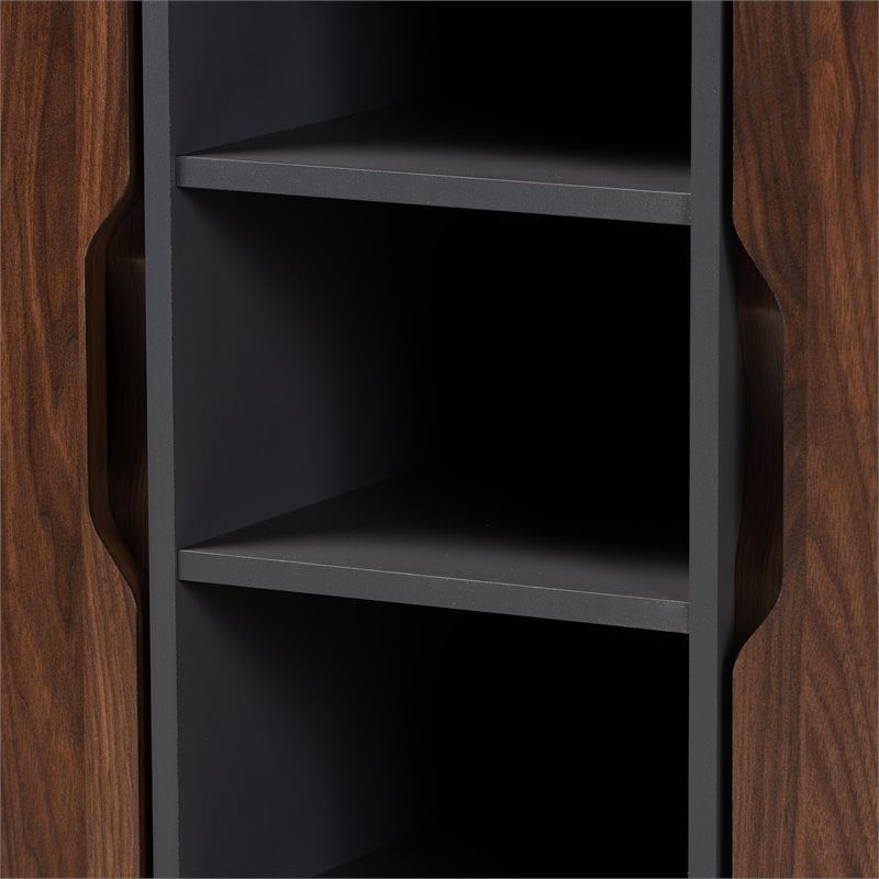Pemberly Row Two-Tone Wood 2-Door Shoe Cabinet in Walnut Brown and Gray