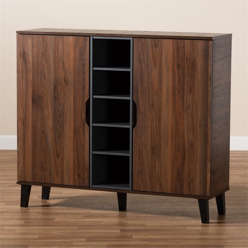 Pemberly Row Two-Tone Wood 2-Door Shoe Cabinet in Walnut Brown and Gray
