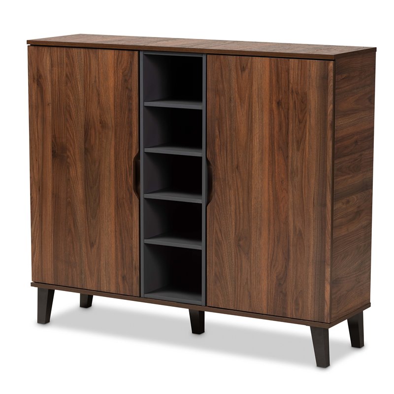 Pemberly Row Two-Tone Wood 2-Door Shoe Cabinet in Walnut Brown and Gray