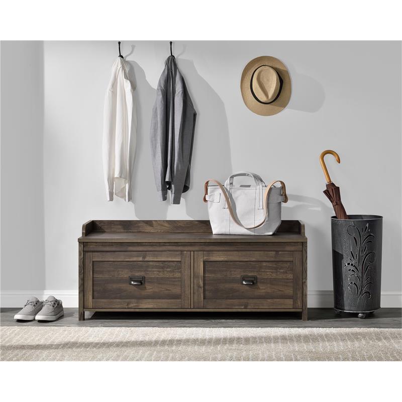 Pemberly Row Contemporary Entryway Storage Bench in Rustic