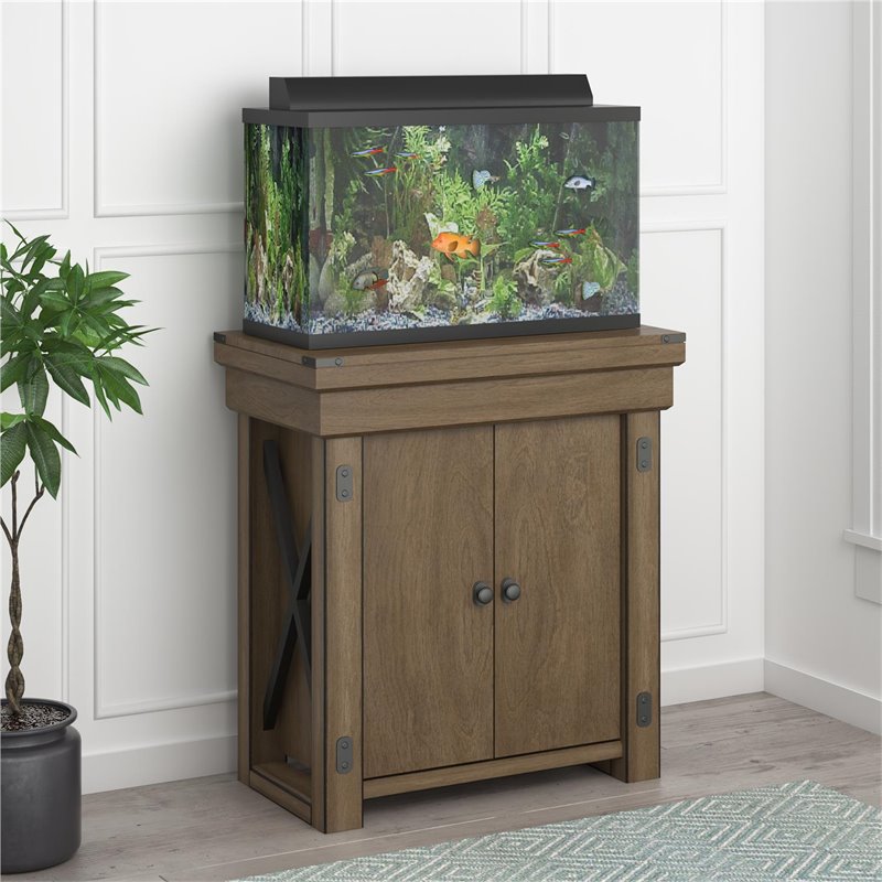 Pemberly Row Traditional 20 Gallon Aquarium Stand in Rustic Gray