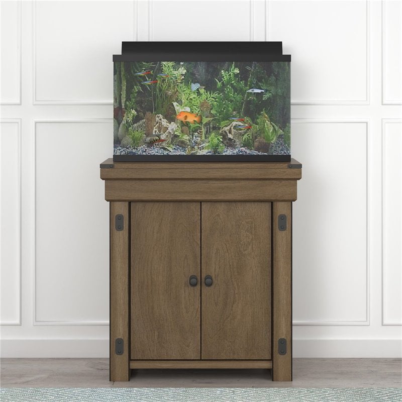 Pemberly Row Traditional 20 Gallon Aquarium Stand in Rustic Gray
