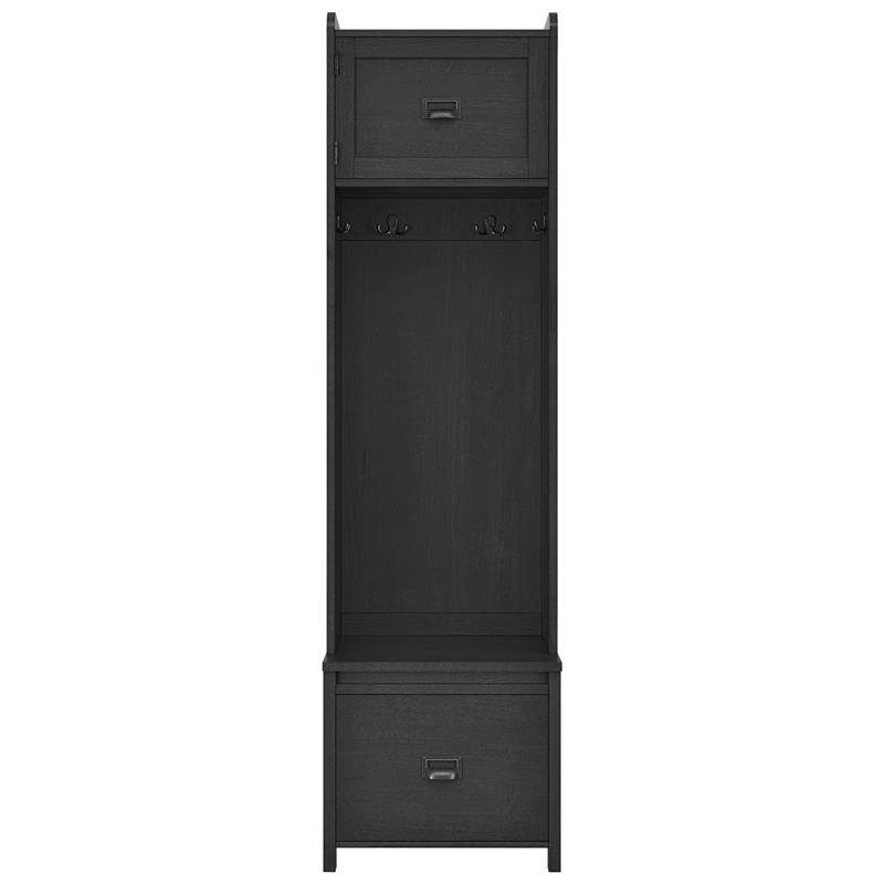 Pemberly Row Contemporary Entryway Hall Tree with Storage Bench in Black Oak