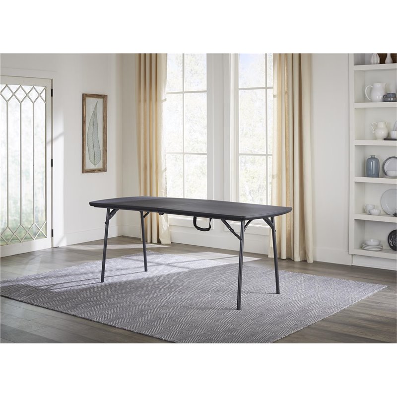Pemberly Row Transitional 6-Foot Fold-in-Half Banquet Table in Black