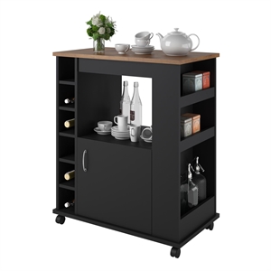 Pemberly Row Modern Wood Kitchen Beverage Cart in Black Stipple