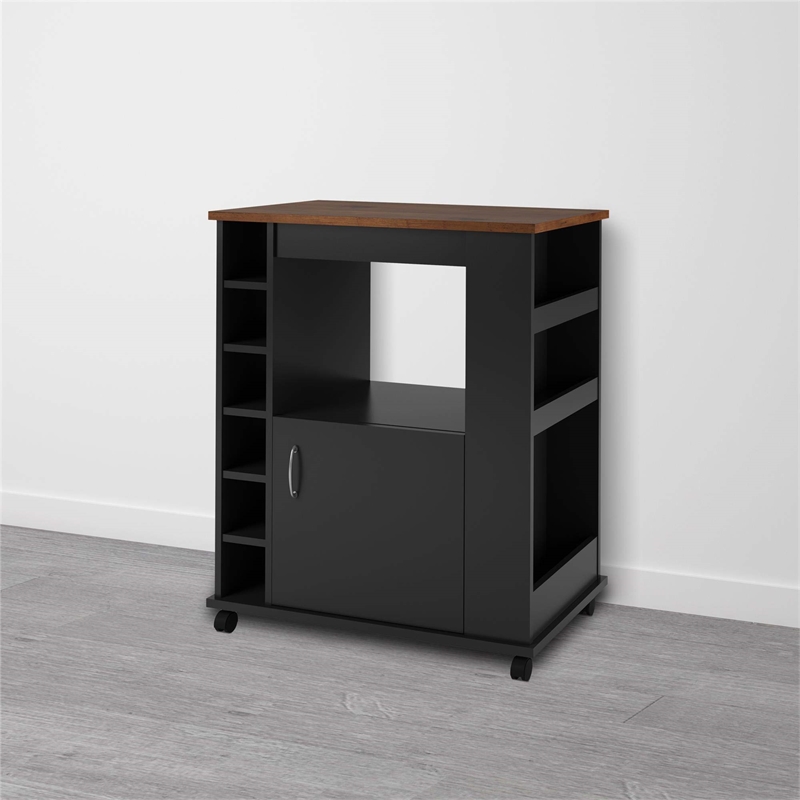 Pemberly Row Modern Wood Kitchen Beverage Cart in Black Stipple