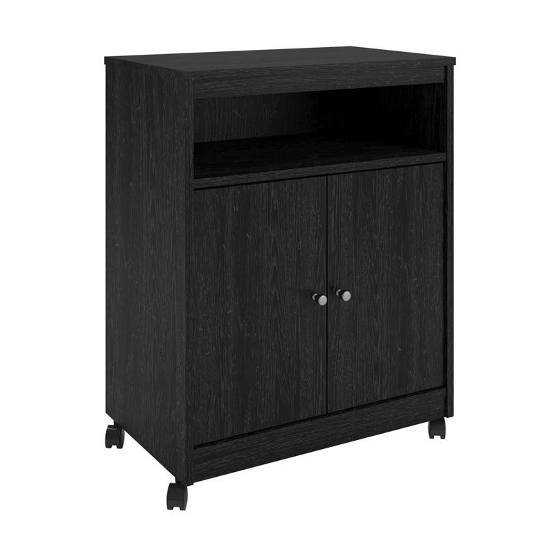 Pemberly Row Mid-Century Microwave Cart in Black Ebony Ash