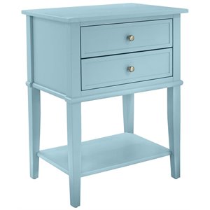 pemberly row contemporary 2 drawer end table in blue