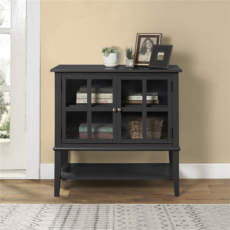 Pemberly Row 2-Door Transitional Wood Storage Cabinet in Black