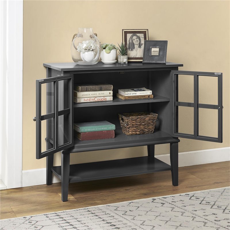 Pemberly Row 2-Door Transitional Wood Storage Cabinet in Black