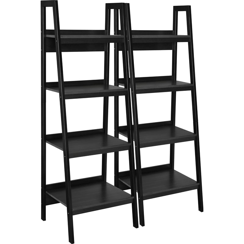 Pemberly Row Mid-Centruy 4 Shelf Ladder Bookcase Bundle in White