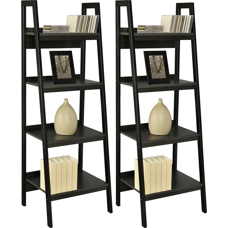 Pemberly Row Mid-Centruy 4 Shelf Ladder Bookcase Bundle in White