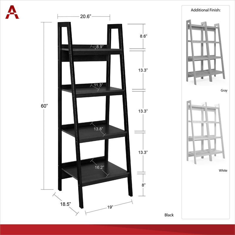Pemberly Row Mid-Centruy 4 Shelf Ladder Bookcase Bundle in White