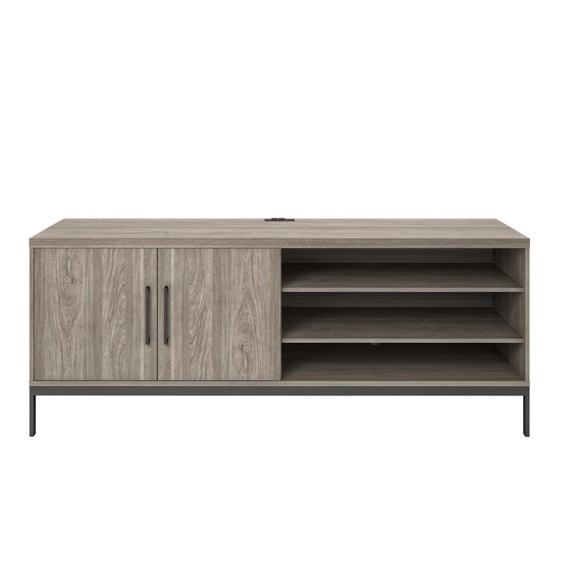 Pemberly Row Contemporary 2 Door Credenza in Light Brown Oak