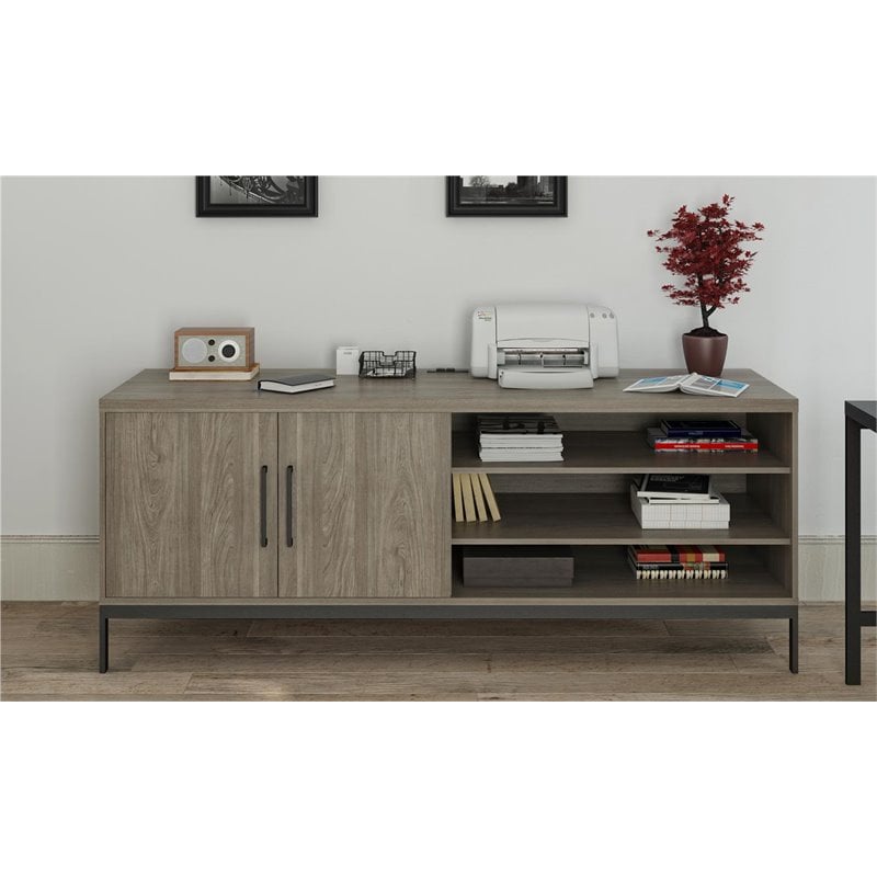 Pemberly Row Contemporary 2 Door Credenza in Light Brown Oak