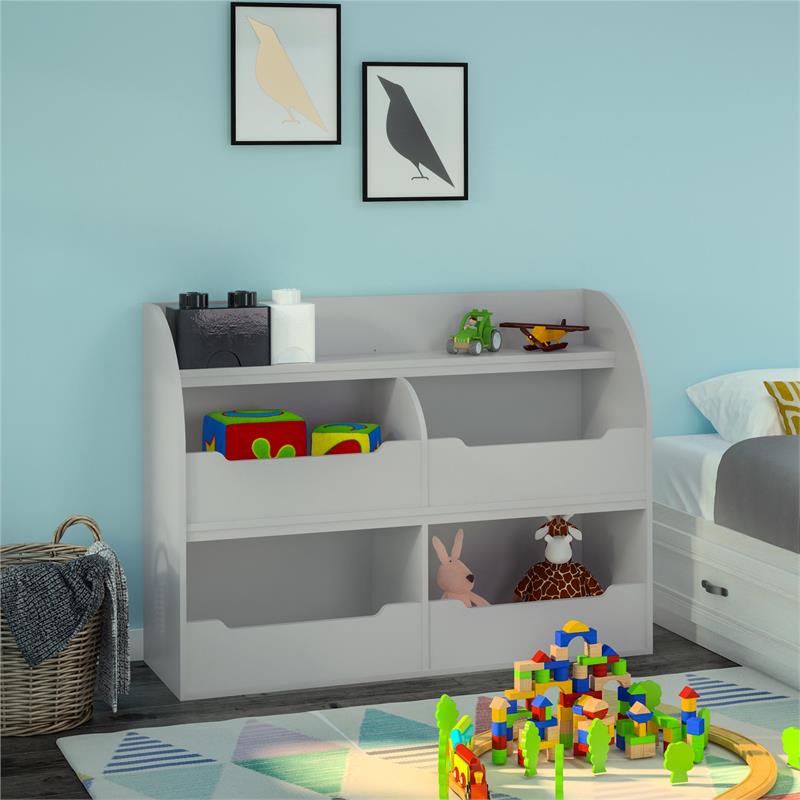 Pemberly Row Mid-Century Toy Storage Bookcase in Dove Gray Finish