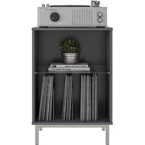 pemberly row mid-century turntable stand with record rack