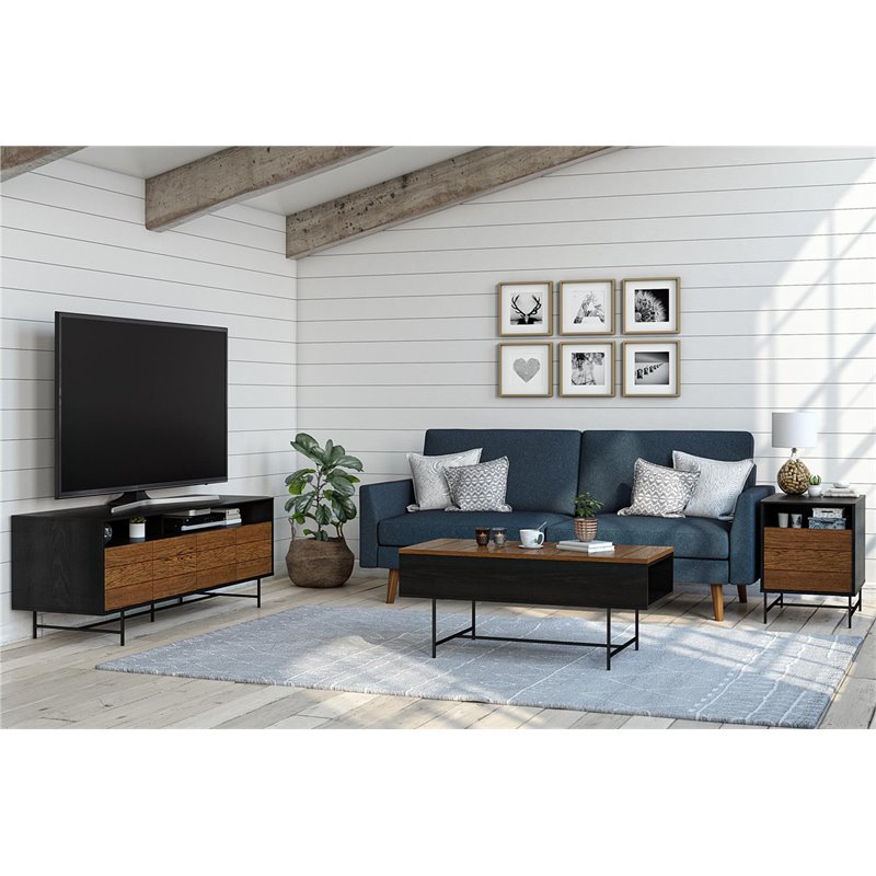 Pemberly Row Contemporary Engineered Wood End Table in Black Oak