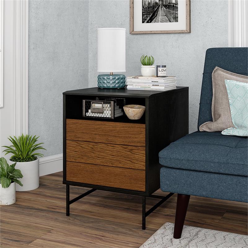 Pemberly Row Contemporary Engineered Wood End Table in Black Oak