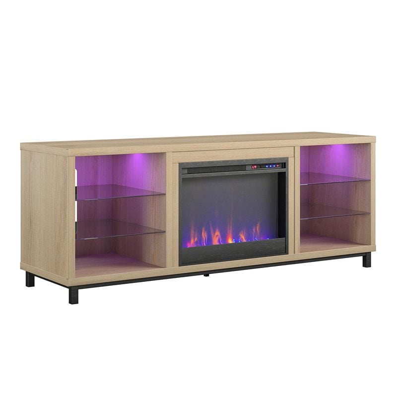 Pemberly Row Modern Wood/Glass Fireplace TV Stand for TVs up to 70